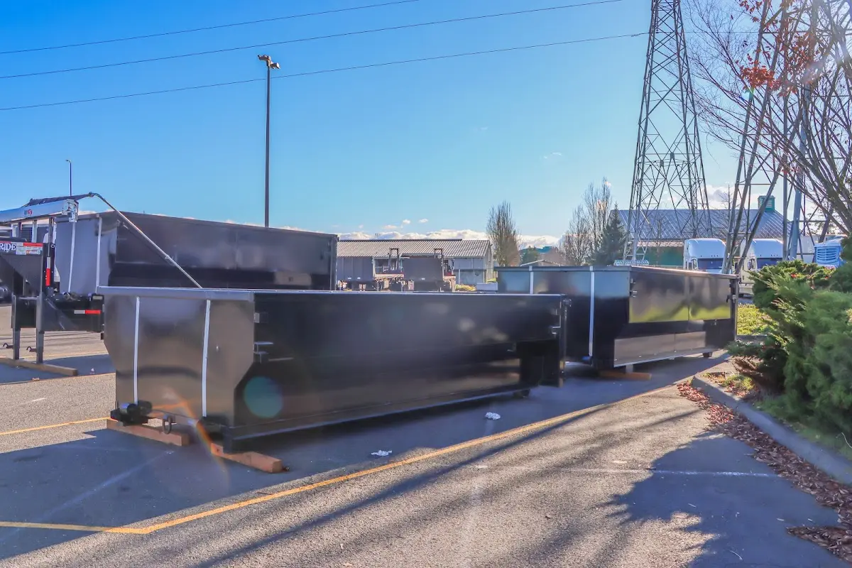 Roll-off dumpster ready for waste disposal at job site for Roofing Dumpster Rental in Pasadena
